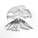 Cardinal points with palm trees, mountain, sun and beach tattoo design idea