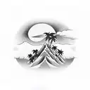 Cardinal points with palm trees, mountain, sun and beach tattoo design idea