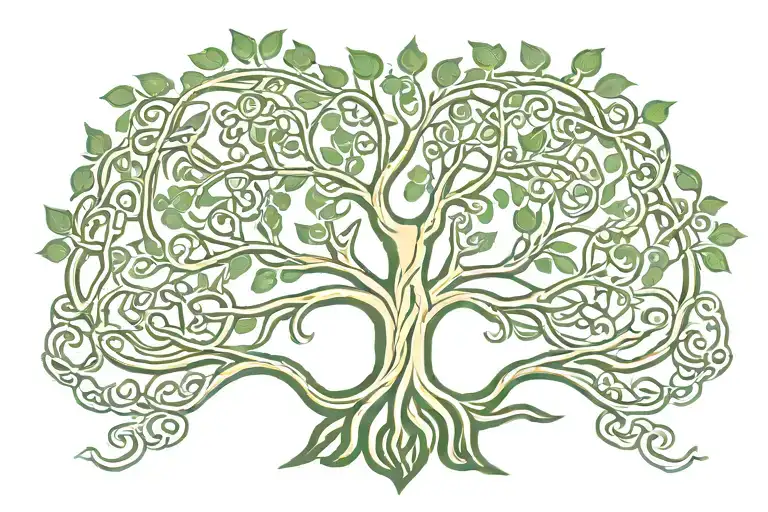 celtic tree of life with roots creating claddagh   tattoo design idea