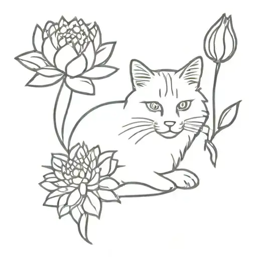 cat and Dahlia flower tattoo design idea