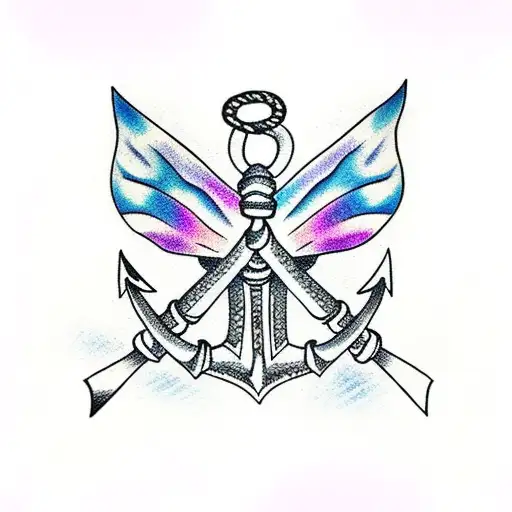 Butterfly with anchor tattoo design idea