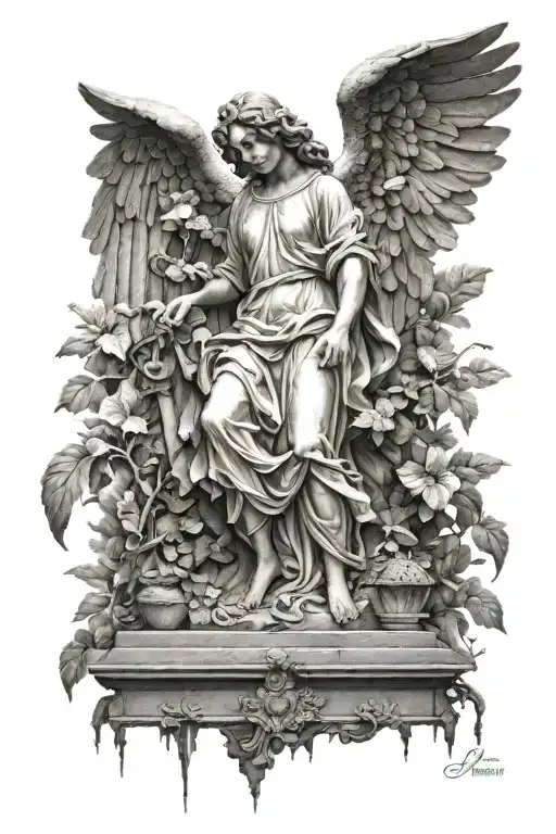 angel statue brocken tattoo design idea