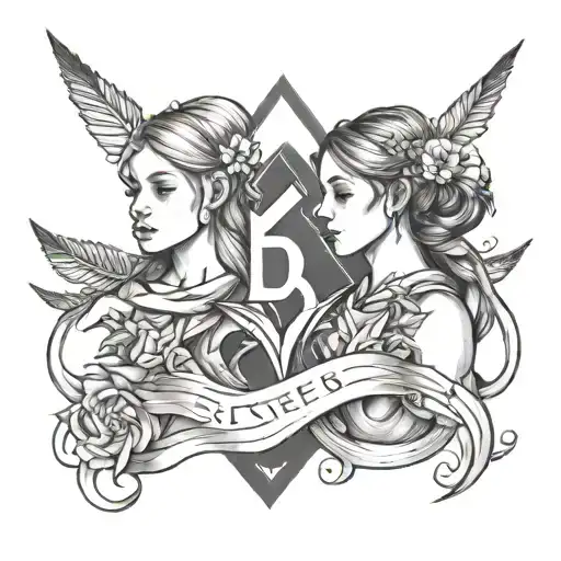 sisters with 3 arrows and letter b tattoo design idea