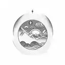 mountains, nature , ocean, sun tattoo design idea