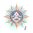 mountains, nature , ocean, sun tattoo design idea