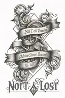 Flowing geometric shapes intertwined with the quote 'Not all who wander are lost' tattoo design idea