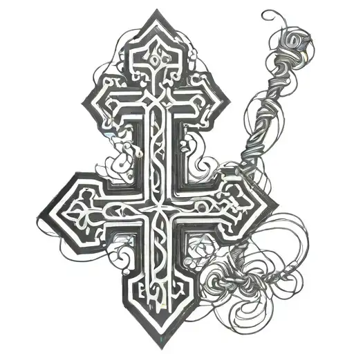 orthodox cross with wire tattoo design idea