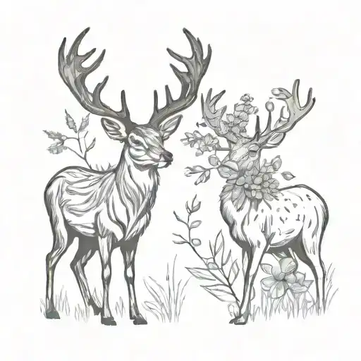 bee and a deer with antlers   tattoo design idea