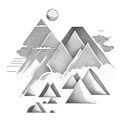 A minimalist tattoo of a beach and mountains merging together, symbolizing the client's free mind and positive thinking tattoo design idea