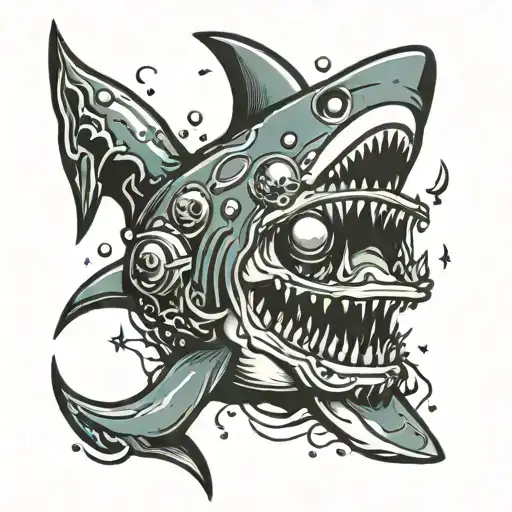 diverhelmet shipwreck shark tattoo design idea