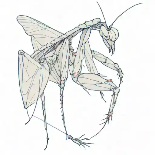 praying mantis wearing false lashes and fake nails tattoo design idea
