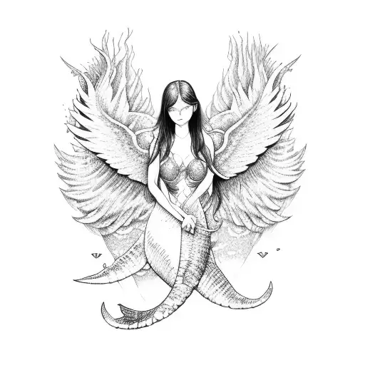 Mermaid with wings tattoo design idea