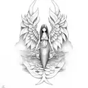 Mermaid with wings tattoo design idea