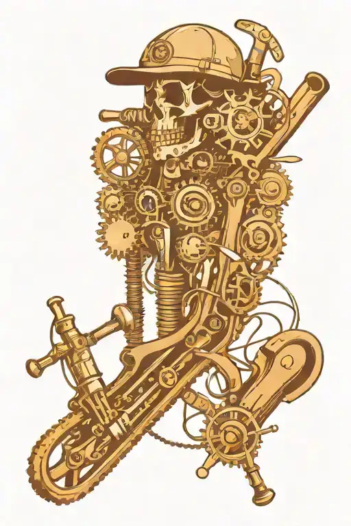 An orthopedic surgeon's tools intertwined with mountain biking gears and skiing equipment tattoo design idea