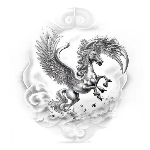 pegasus cibernético de aspecto robótico y ojos rojos tattoo design idea