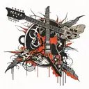 electric guitar, halo, Sun, wings spread wide tattoo design idea