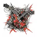 electric guitar, halo, Sun, wings spread wide tattoo design idea