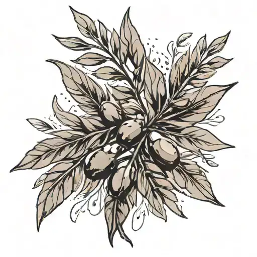 Black and grey Olive branches under XXVI.V.MCMLXXXIX in Roman numerals on lower left thigh tattoo design idea