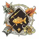 pisces fish libra scale saggitarius arrow design tattoo design idea
