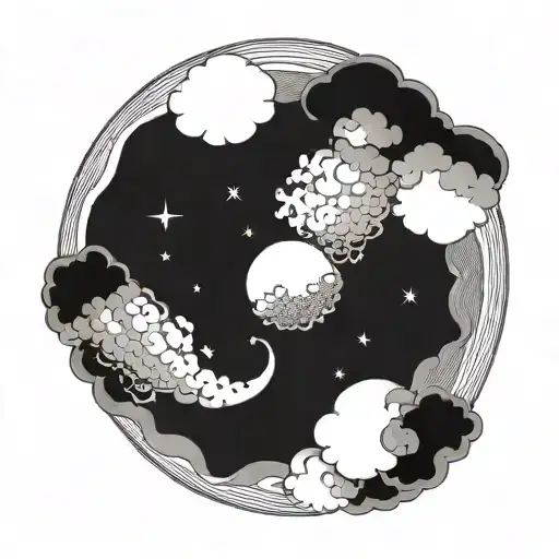 Cresent and Dark Clouds surround tattoo design idea