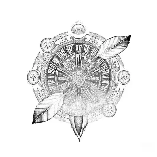 medicine wheel with feather  tattoo design idea