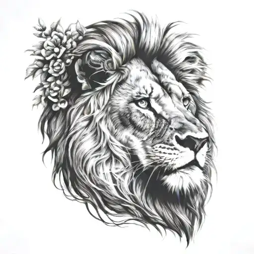 lion face made only way we're all things through Christ tattoo design idea