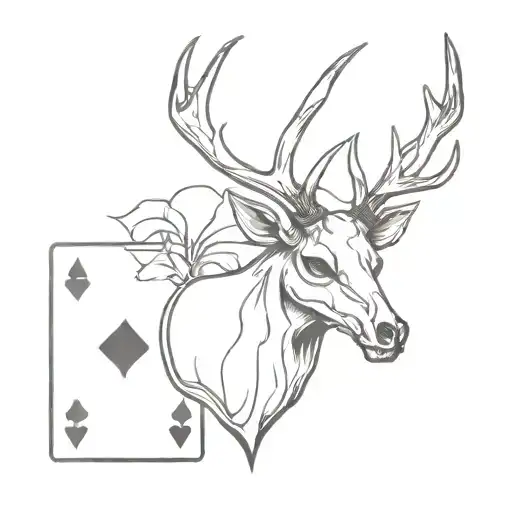 deer skull with an ace playing card tattoo design idea