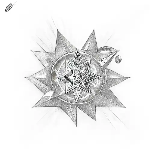 A sketch-style tattoo of a Crescent and Star with an artistic representation of the city of Mecca inside it tattoo design idea