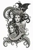 medusa, hades, hecate, persephone, charon sleeve tattoo tattoo design idea
