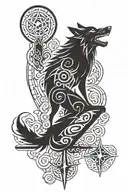morning star candlestick pattern with wolf and trident  tattoo design idea