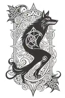 morning star candlestick pattern with wolf and trident  tattoo design idea