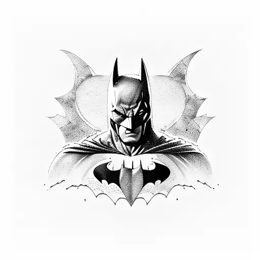 Batman preto e branco, detalhes coloridos  tattoo design idea