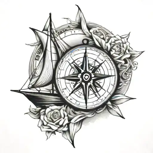 sailboat pastry compass rose tattoo design idea