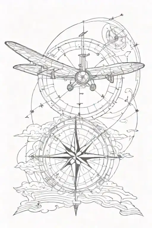 map compass  arrows airplane flying tattoo design idea