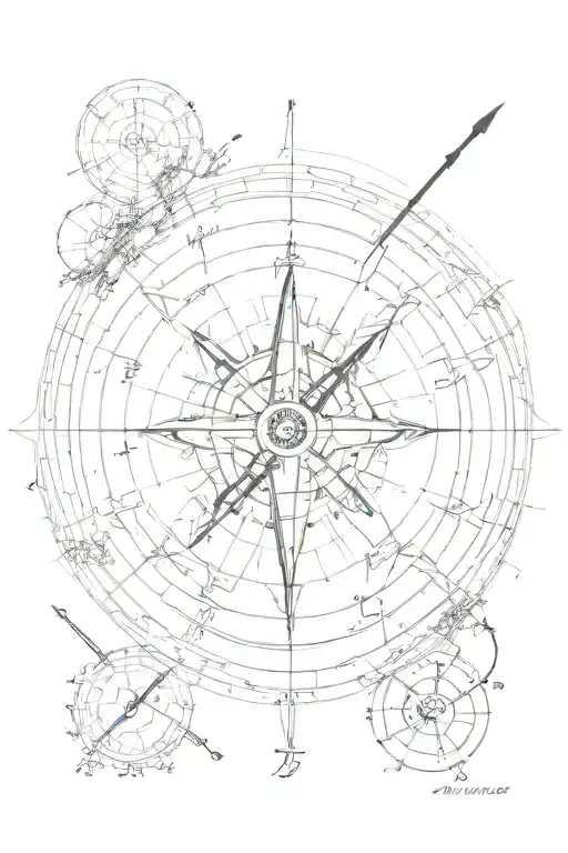 map overlayed on compass with arrows tattoo design idea