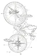map overlayed on compass with arrows small airplane  tattoo design idea