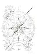 map overlayed on compass with arrows tattoo design idea