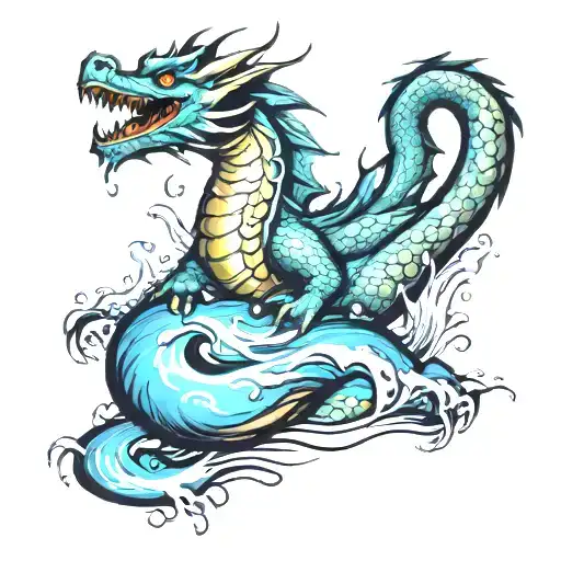dragon in water tattoo design idea