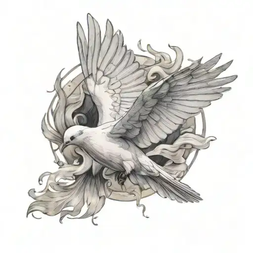 Dove flying with smoke coming out of its wing   tattoo design idea