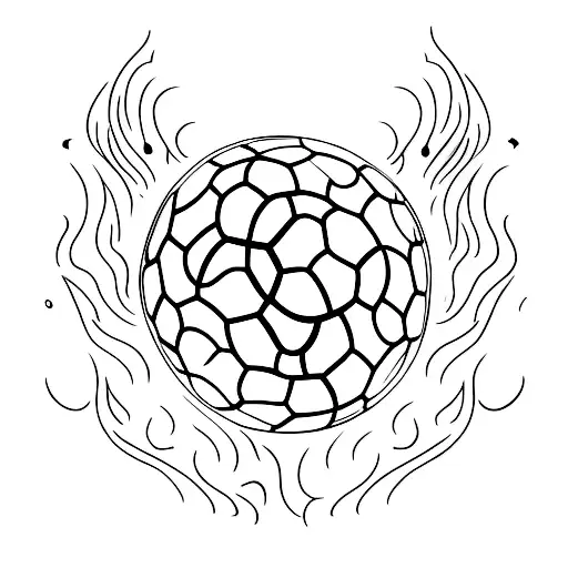 A minimalist tattoo of a soccer ball with flames around it tattoo design idea