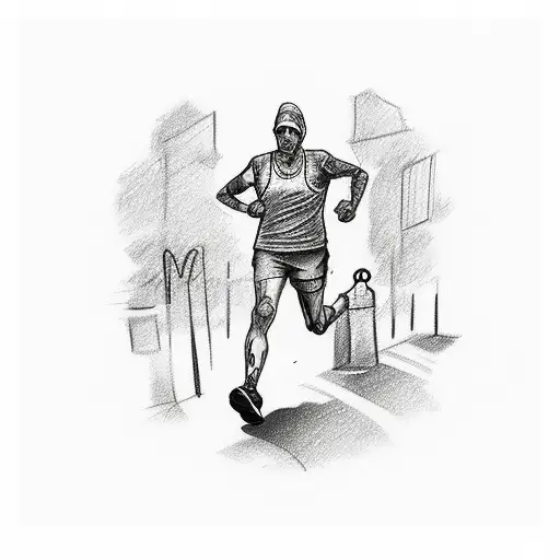 Sketch-style tattoo of a marathon runner running through the streets of New York tattoo design idea