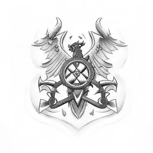 Military firefighter emblem with a marathon runner silhouette incorporated tattoo design idea