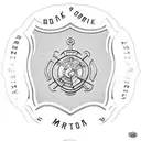 firefighter emblem with a marathon runner silhouette incorporated tattoo design idea