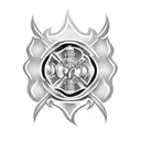 firefighter emblem with a marathon runner silhouette incorporated tattoo design idea