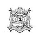 firefighter emblem with a marathon runner silhouette incorporated tattoo design idea