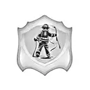 firefighter emblem with a marathon runner silhouette incorporated tattoo design idea