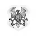 Military firefighter emblem with a marathon runner silhouette incorporated tattoo design idea