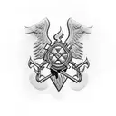 Military firefighter emblem with a marathon runner silhouette incorporated tattoo design idea