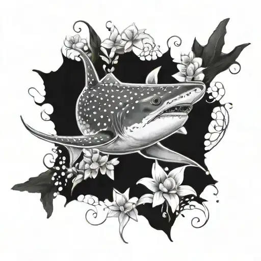 whale shark and Jamaica flowers  tattoo design idea