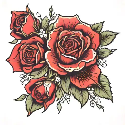 gypsophila, rose, eucalyptus tattoo tattoo design idea